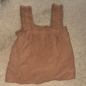Ruffled Tan Sleeveless Blouse
